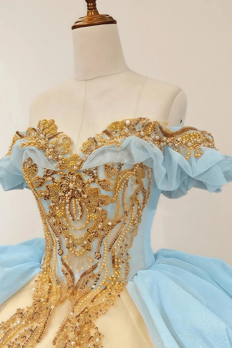 Deborah | Stunning Blue and Gold Quinceanera Dresses for Your Special Day - Light Blue - PromDressClub