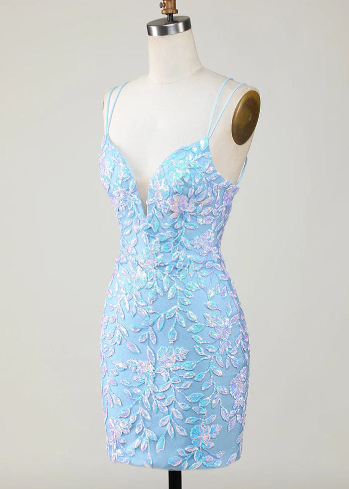 Deianira | Discover Your Dream Sequin Homecoming Dress for a Memorable Night - Light Blue - PromDressClub