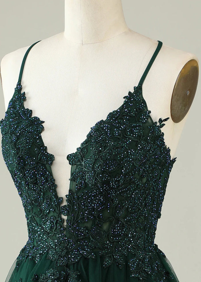 Deledda | Discover Your Dream Rose Gold Homecoming Dress - Sparkle in Style! - Dark Green - PromDressClub