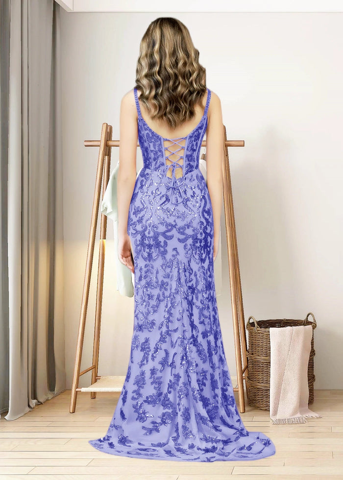 Diana | Black and Purple Mermaid Sequin Corset Prom Dress with Slit - Lavender - PromDressClub