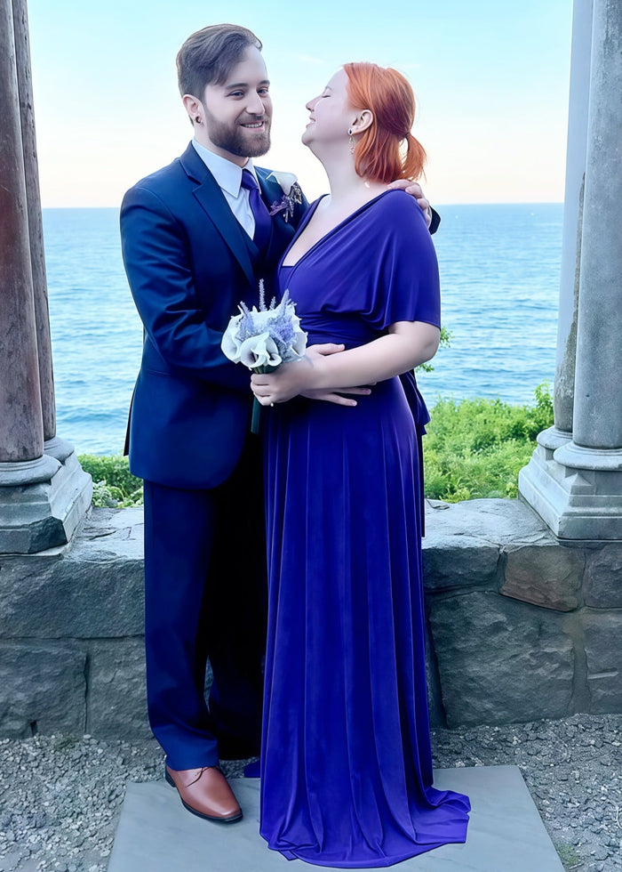 Dinah | Purely Elegant Infinity Royal Blue Chiffon Maxi Bridesmaid Dress with Multiway Convertible - Price #price_variant_lowest# - Dark Purple - PromDressClub