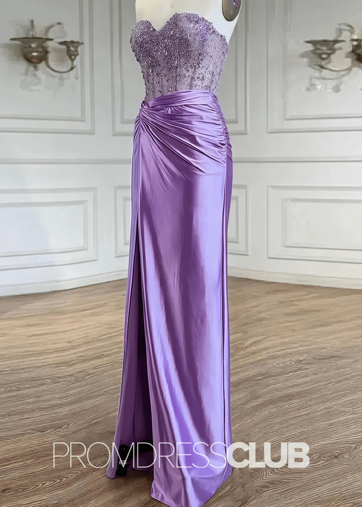 Dominic |Light Purple Prom Dresses Long Mermaid Beaded Corset Strapless with Split - Light Purple - PromDressClub