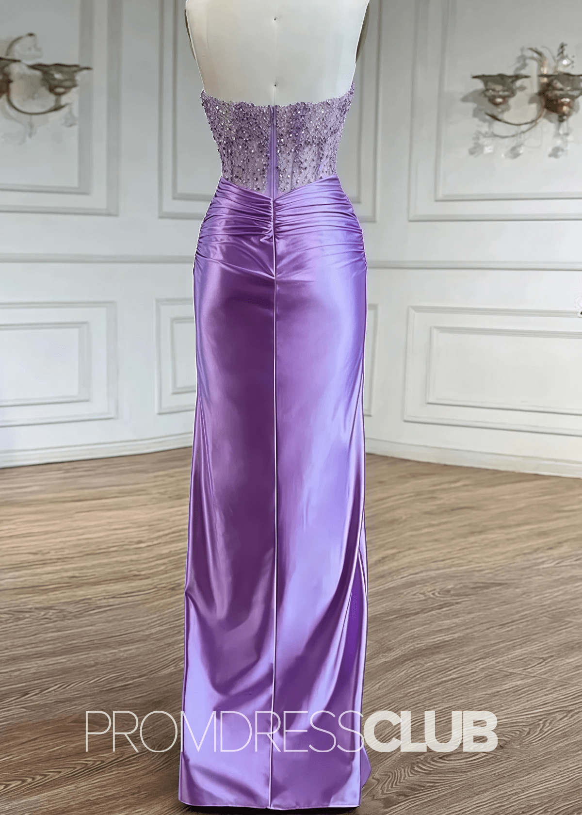 Dominic |Light Purple Prom Dresses Long Mermaid Beaded Corset Strapless with Split - Light Purple - PromDressClub