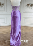 Dominic |Light Purple Prom Dresses Long Mermaid Beaded Corset Strapless with Split - Light Purple - PromDressClub