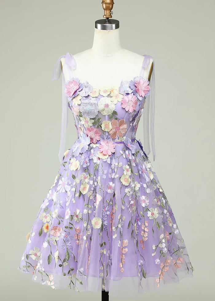 Domino | Stand Out in Enchanting Flower Homecoming Dresses This Season - Light Purple Floral - PromDressClub