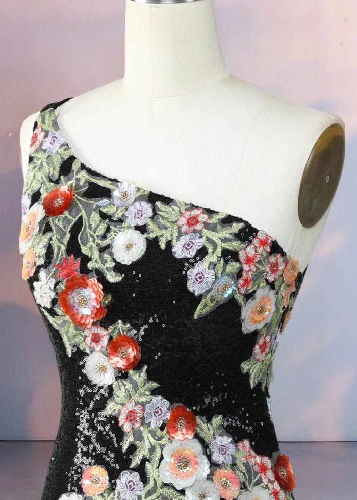 Dondola | Get Noticed in This Black Floral Homecoming Dress with Sequins - Black Floral - PromDressClub