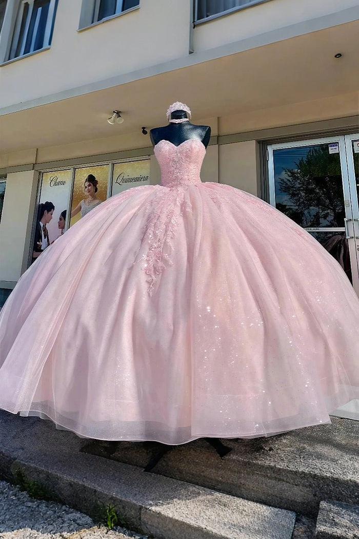 Donna | Gorgeous Light Pink Beaded Strapless Quinceanera Dresses - Exquisite and Sparkling for Memorable Celebrations - Light Pink - PromDressClub