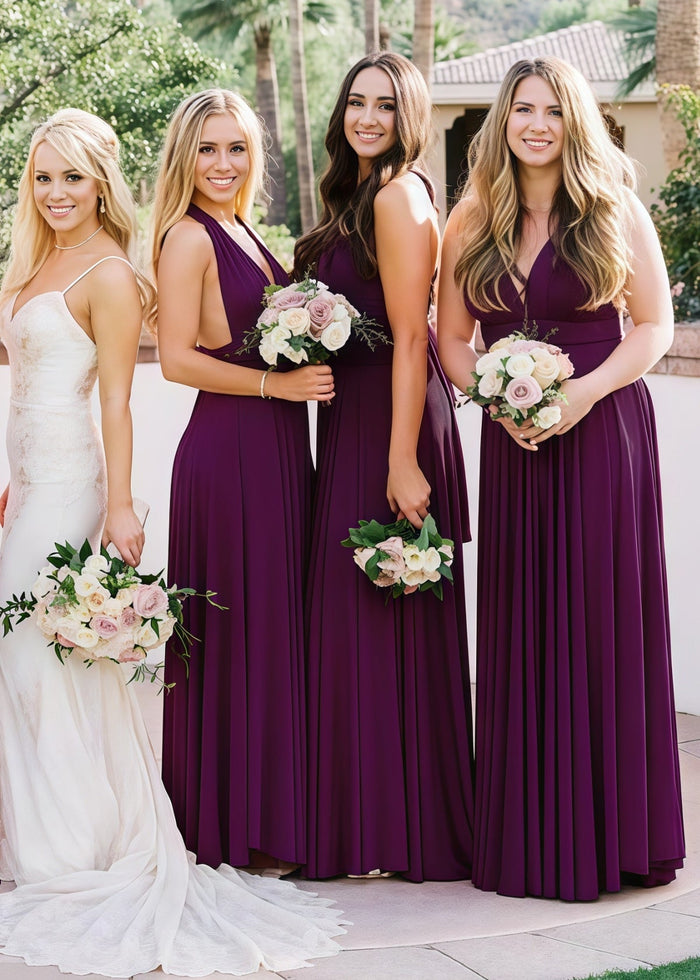 Donna | Lavish Looks Infinity Dark Purple Chiffon Maxi Bridesmaid Dress with Multiway Convertible - Price #price_variant_lowest# - Dark Purple - PromDressClub