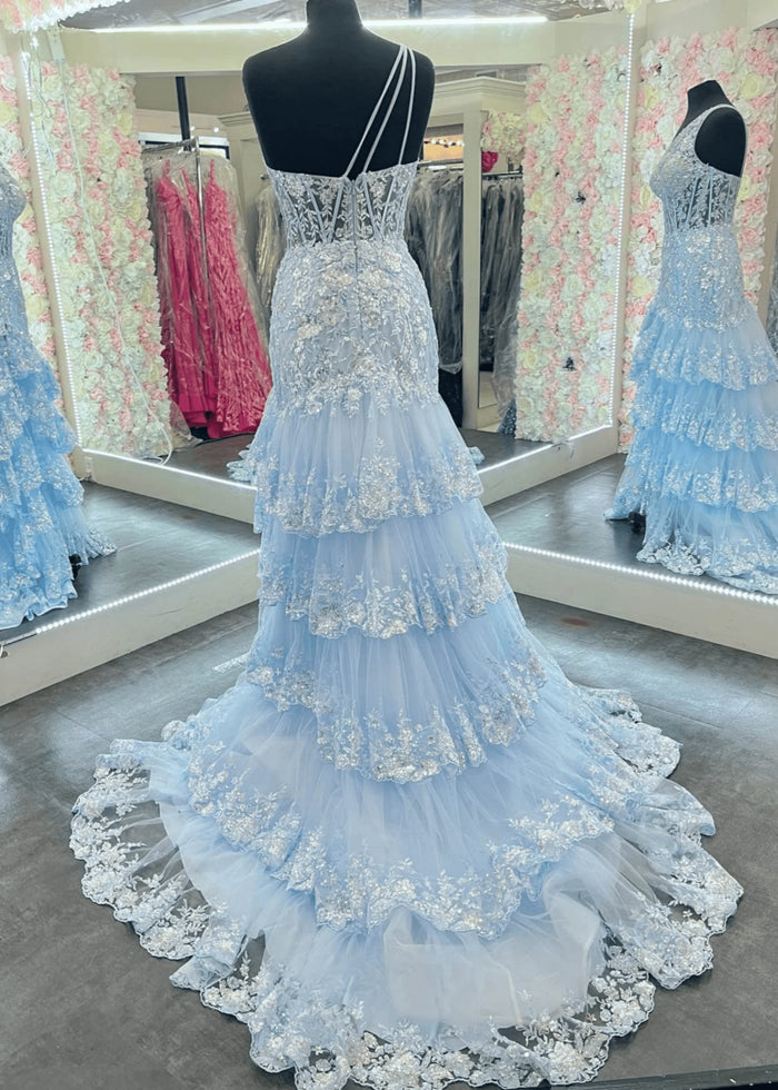 Dorothy | Red Lavender Mermaid One Shoulder Sequin Formal Dresses with Ruffles - Lavender - PromDressClub