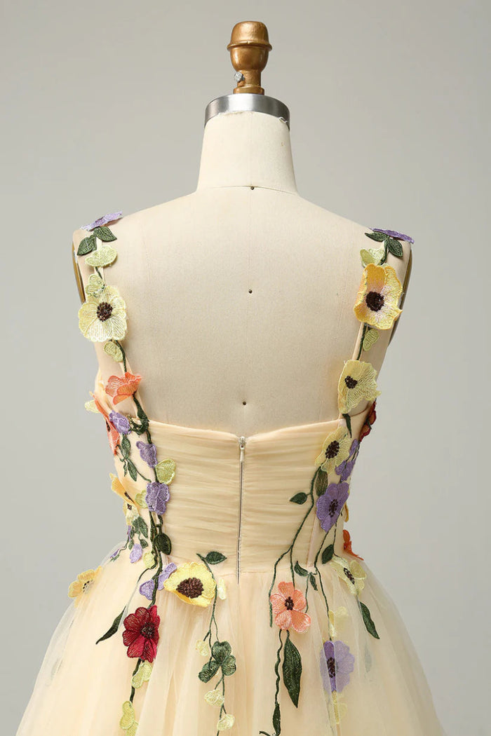 Druzelle | Find Your Dream Corset Homecoming Dress: Floral Styles Available Now - Champagne Floral - PromDressClub