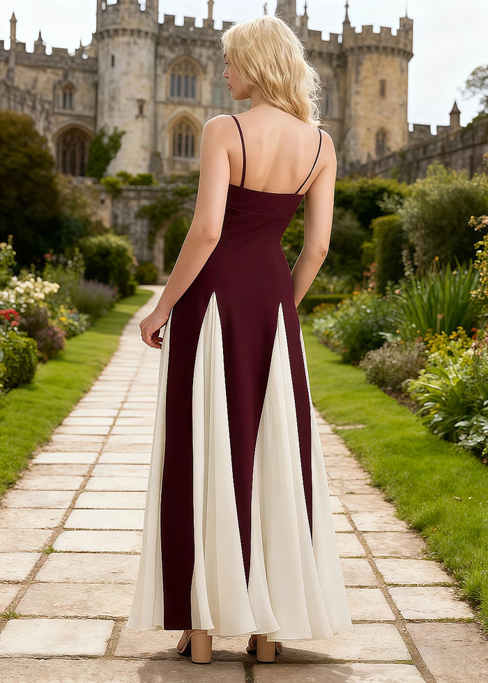 Eden A - line Red and White Prom Dress | Spaghetti Strap Sweethesrt Neckline Backless Chiffon Color - blocked Maxi Dress - Burgundy - PromDressClub