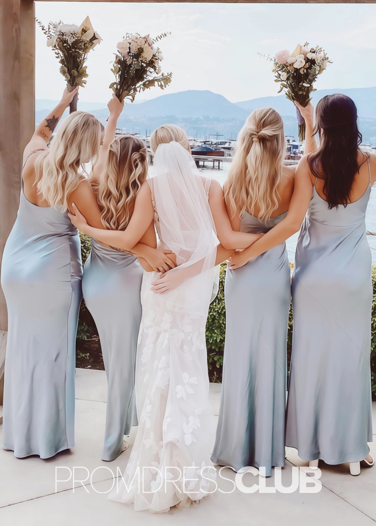 Eleanore |Long Light Blue Bridesmaid Dresses Mermaid Spaghetti Straps Satin - Light Blue - PromDressClub