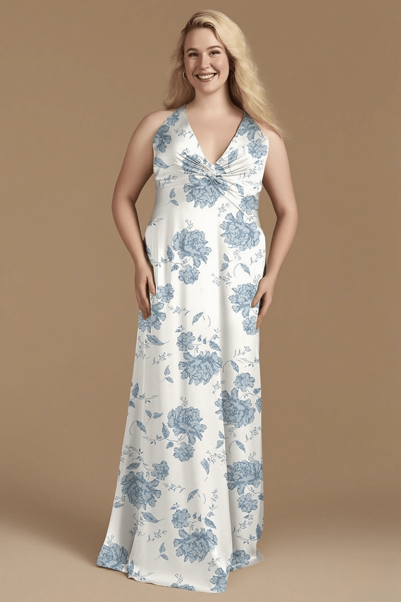 Elegant Blue Floral Bridesmaid Dresses for Any Wedding Scene—Timeless Style & Comfort - Blue Floral - PromDressClub