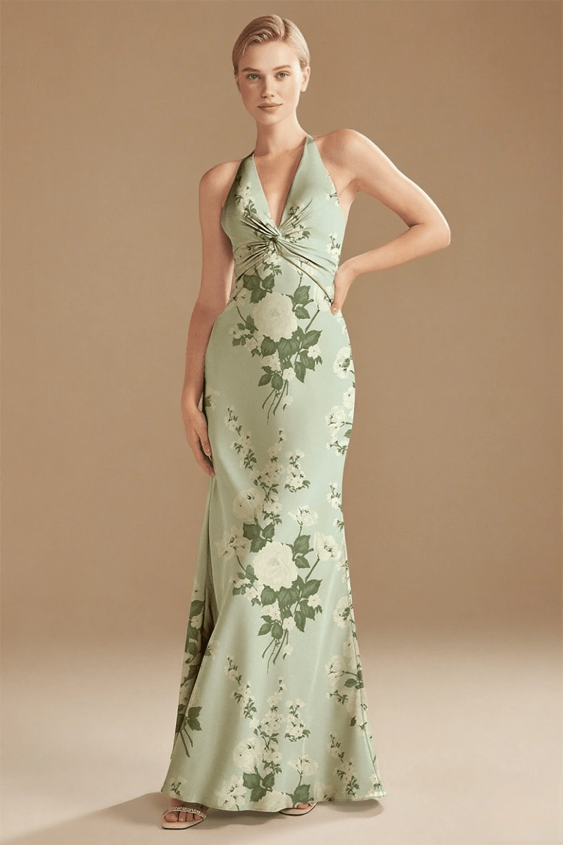 Elegant Blue Floral Bridesmaid Dresses for Any Wedding Scene—Timeless Style & Comfort - Sage Floral - PromDressClub