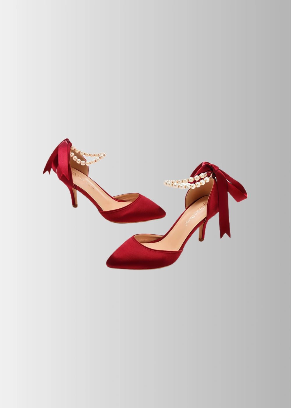 Elegant Satin Heels - Dark Green and White Pointed Toe Pearl Strap Heels for Every Occasion - Burgundy - PromDressClub