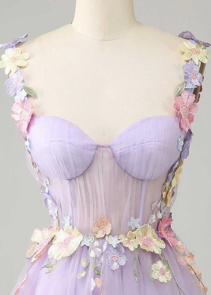 Elestren | Discover Your Dream Purple Homecoming Dress for a Magical Night - Lavender Floral - PromDressClub