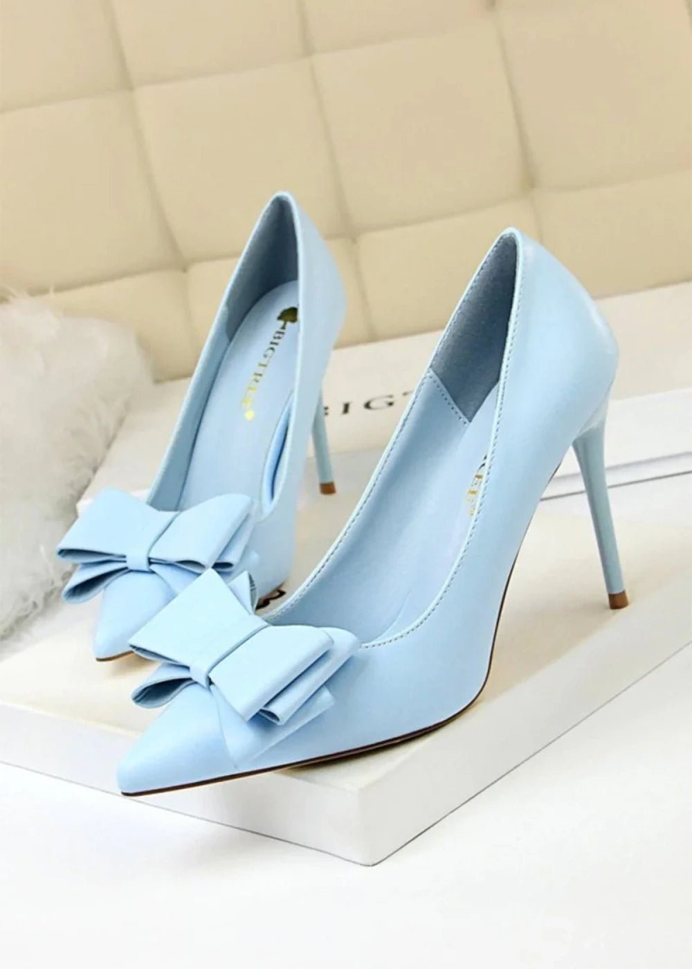 Elevate Your Style with Pointy Toe Light Blue and Pink High Heels with Bow – Chic Pump Heels for Every Occasion - Light Blue - PromDressClub