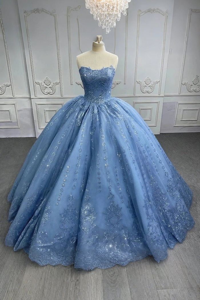 Elizabeth | Exquisite Glitter Blue Strapless Quinceanera Dresses - Perfect for Memorable Celebrations - Blue - PromDressClub