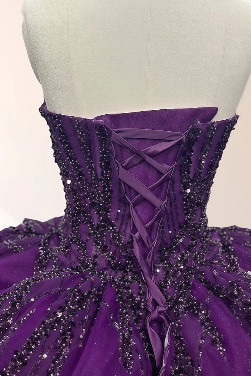 Elle | Gorgeous Dark Purple Beaded Quinceanera Dresses - Stunning and Elegant Prom Attire - Dark Purple - PromDressClub