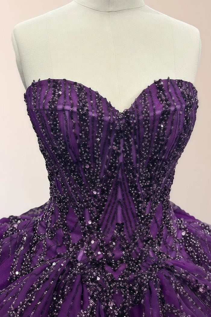Elle | Gorgeous Dark Purple Beaded Quinceanera Dresses - Stunning and Elegant Prom Attire - Dark Purple - PromDressClub