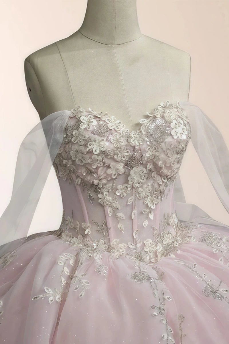 Ellie | Exquisite Light Pink Lace Strapless Corset Quinceanera Dresses for Memorable Celebrations - Light Pink - PromDressClub