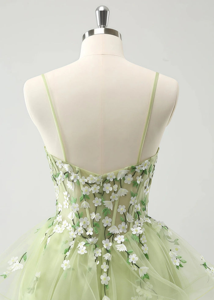 Elowen | Transform Your Homecoming Night! Find the Perfect Green Dress with Floral Magic - Light Green Floral - PromDressClub