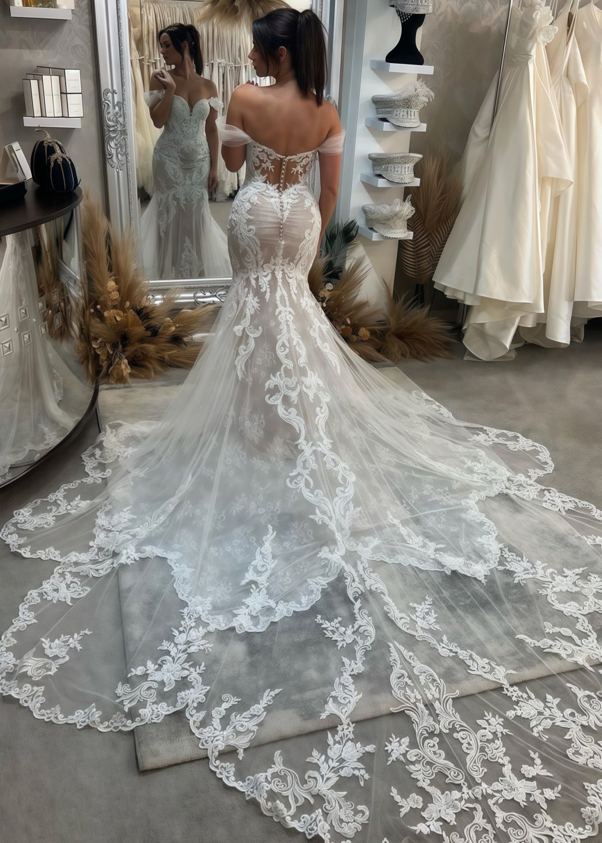 Elsa | Sexy Mermaid Off the Shoulder Appliques Lace White Tulle Wedding Dress Train - White - PROMDRESS Club