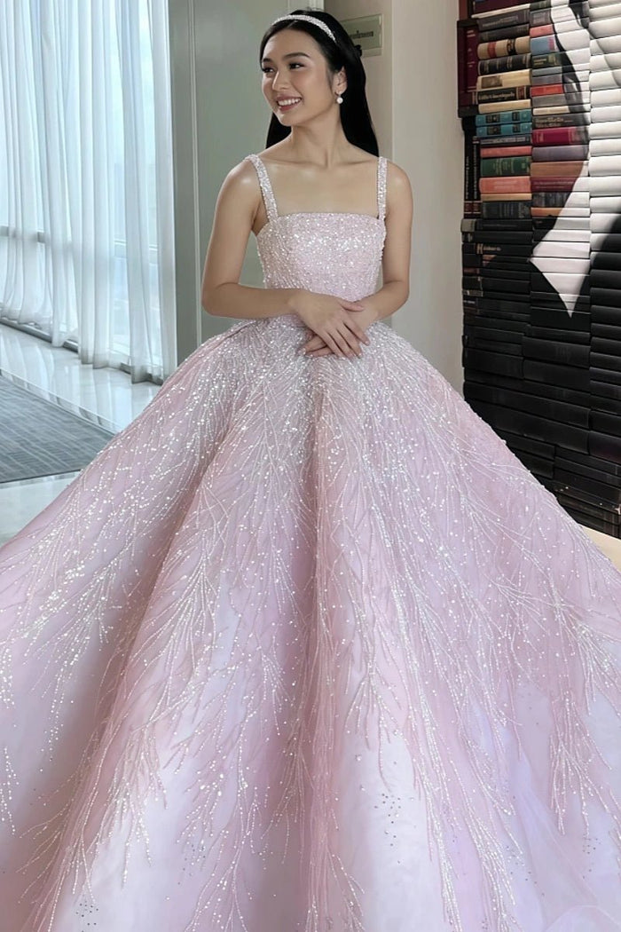 Elsa | Stunning Glitter Pink Square Neckline Quinceanera Dresses for Memorable Events - Pink - PromDressClub