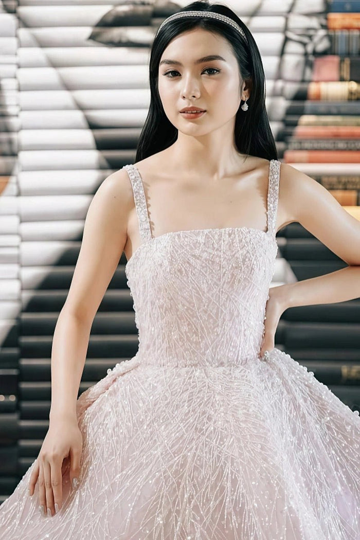 Elsa | Stunning Glitter Pink Square Neckline Quinceanera Dresses for Memorable Events - Pink - PromDressClub