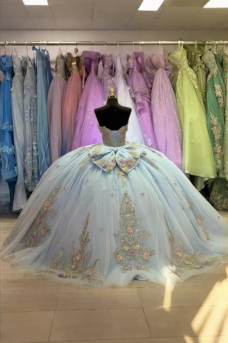 Emily | Stunning Unique Light Blue Beaded Quinceanera Dresses with Bow for Unforgettable Events - Light Blue - PromDressClub