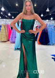 Erin |Long Purple Prom Dress Metallic With A Line Strapless Sheath Split - Dark Green - US0 - PromDressClub