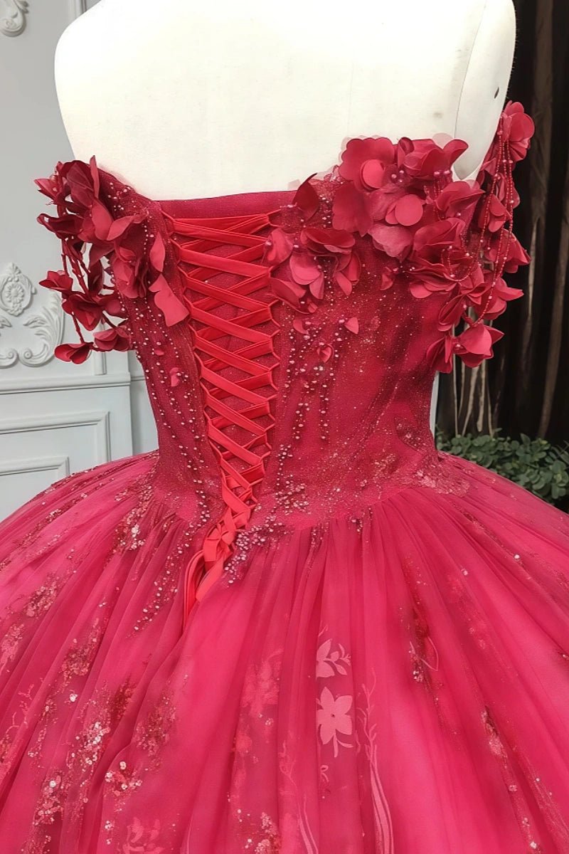 Esther | Gorgeous Red Beaded Quinceanera Flower Dresses for Memorable Occasions - Red - PromDressClub