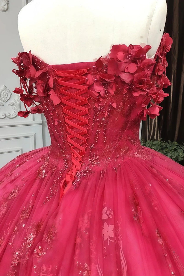 Esther | Gorgeous Red Beaded Quinceanera Flower Dresses for Memorable Occasions - Red - PromDressClub