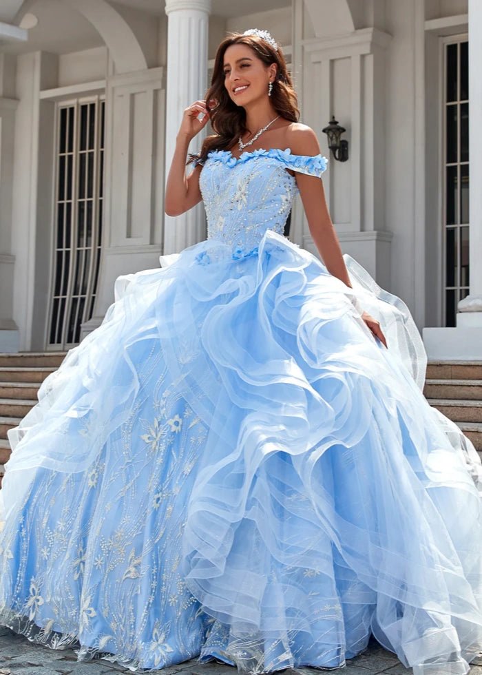 Ethel | Elegant Light Blue Beaded Quinceanera Dresses with Charming Ruffles - Light Blue - PromDressClub