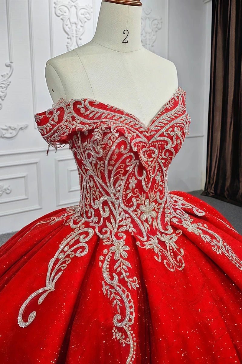 Ethel | Gorgeous Glitter Red Beaded Quinceanera Dresses for Memorable Events - Red - PromDressClub