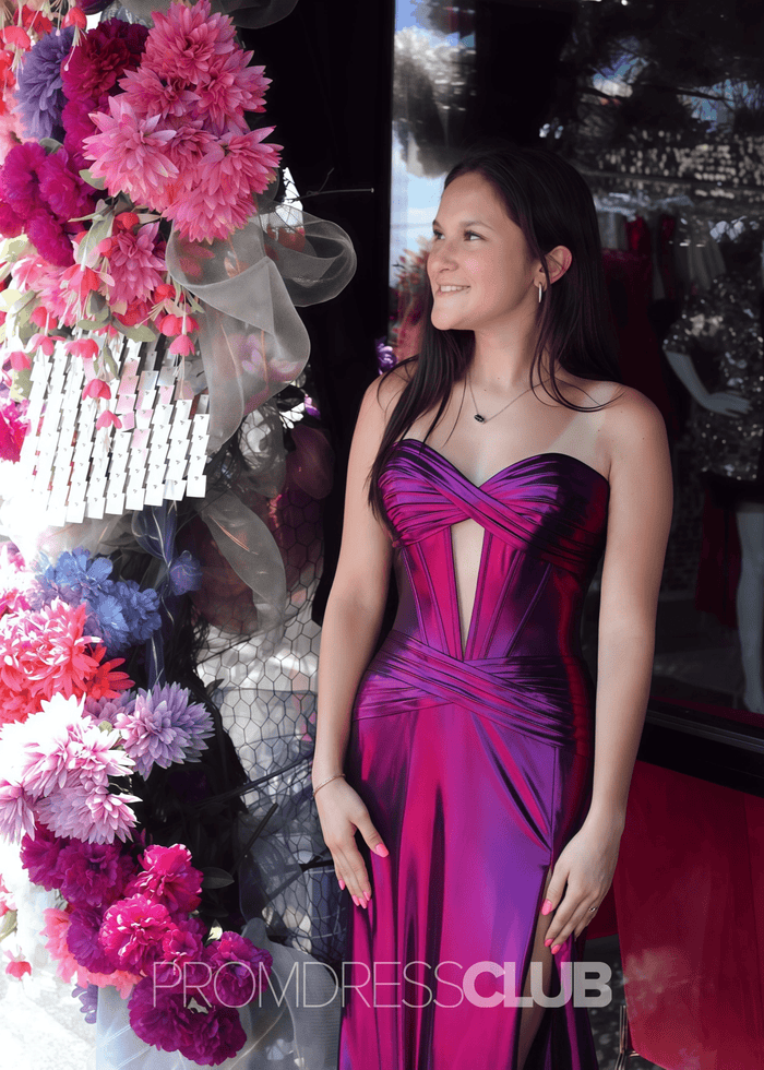 Ethel |Green Long Prom Dress Metallic With Mermaid Sweetheart Slit - Price #price_variant_lowest# - Fuchsia - PromDressClub