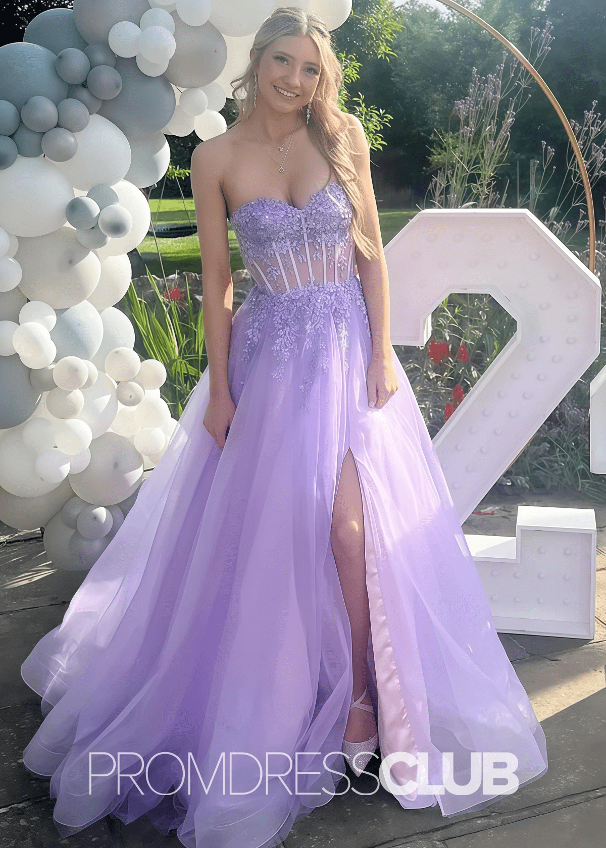 Eudora |A Line Light Purple Prom Dress Sweetheart Neck Tulle - Light Purple - PromDressClub