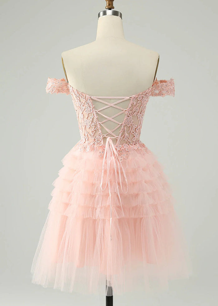 Euthymia | Stand Out with Pink Homecoming Dress: Elegant Lace for Prom Night - Light Pink - PromDressClub