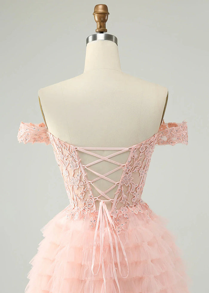 Euthymia | Stand Out with Pink Homecoming Dress: Elegant Lace for Prom Night - Light Pink - PromDressClub