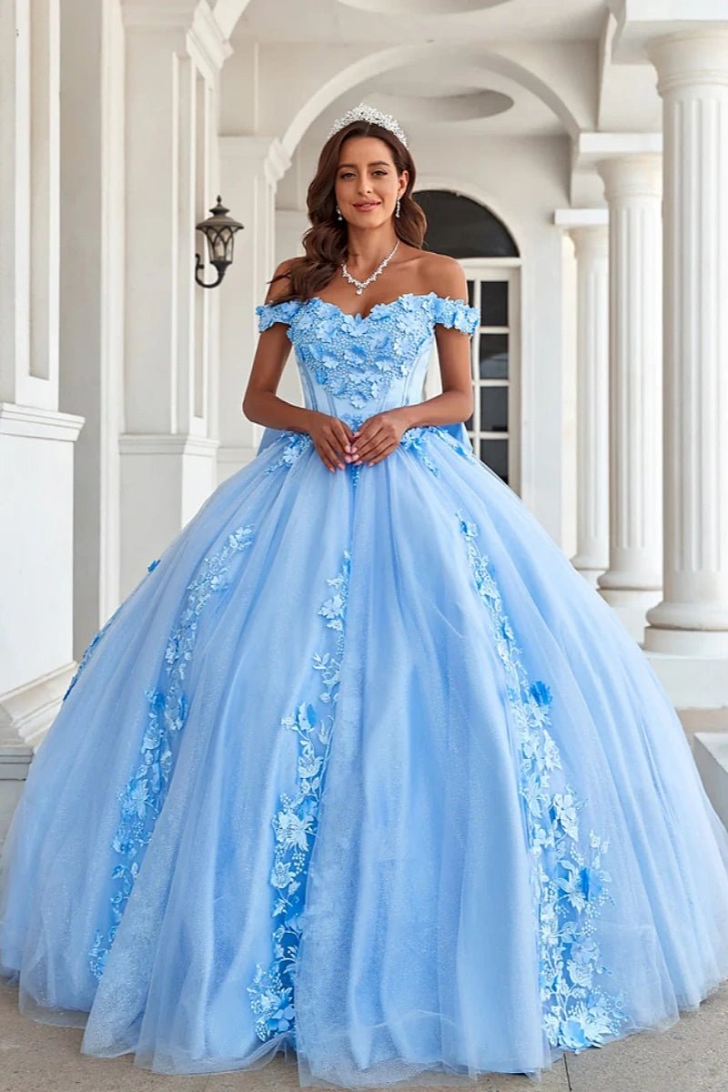 Eva | Stunning Light Blue Quinceanera Flower Dresses for Unforgettable Events - Light Blue - PromDressClub