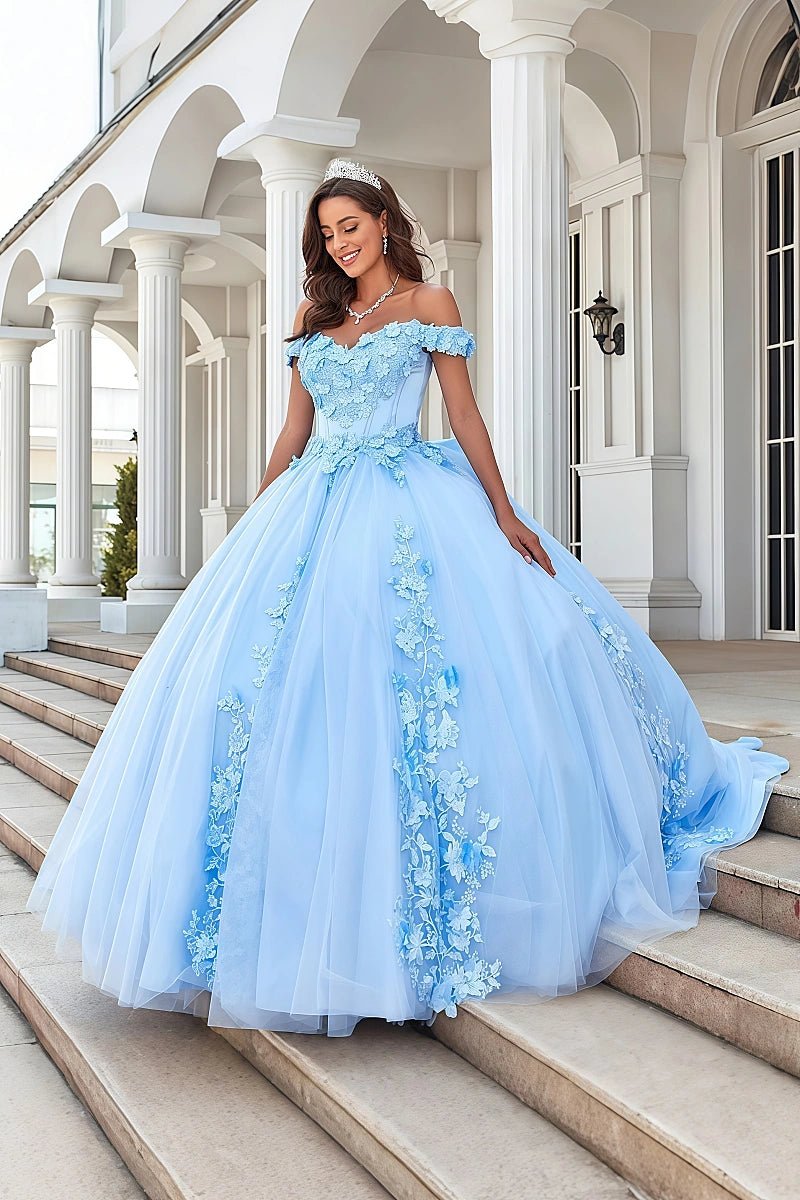Eva | Stunning Light Blue Quinceanera Flower Dresses for Unforgettable Events - Light Blue - PromDressClub