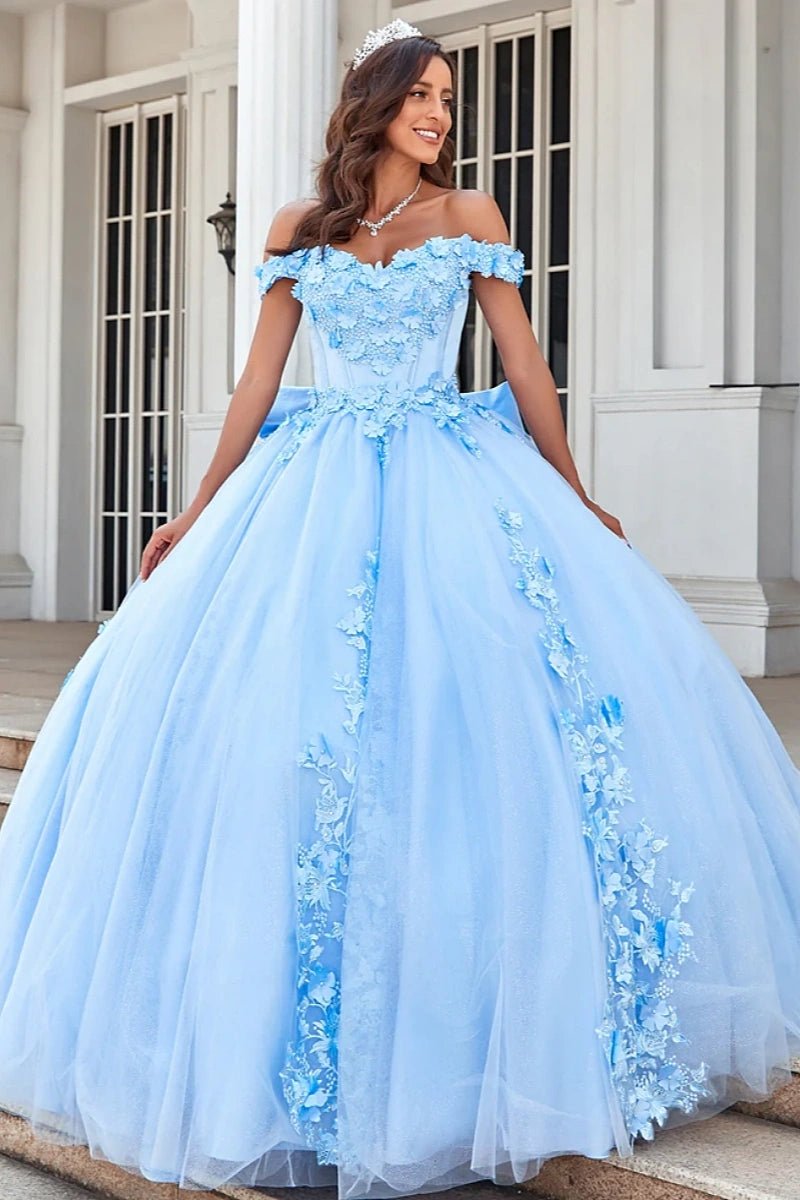 Eva | Stunning Light Blue Quinceanera Flower Dresses for Unforgettable Events - Light Blue - PromDressClub