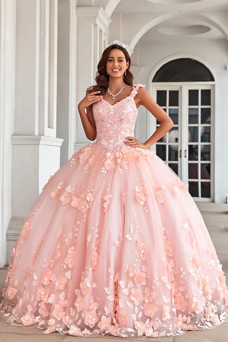 Evangeline | Stunning Pink Flower Corset Quinceanera Dresses for Memorable Events - Light Pink - PromDressClub