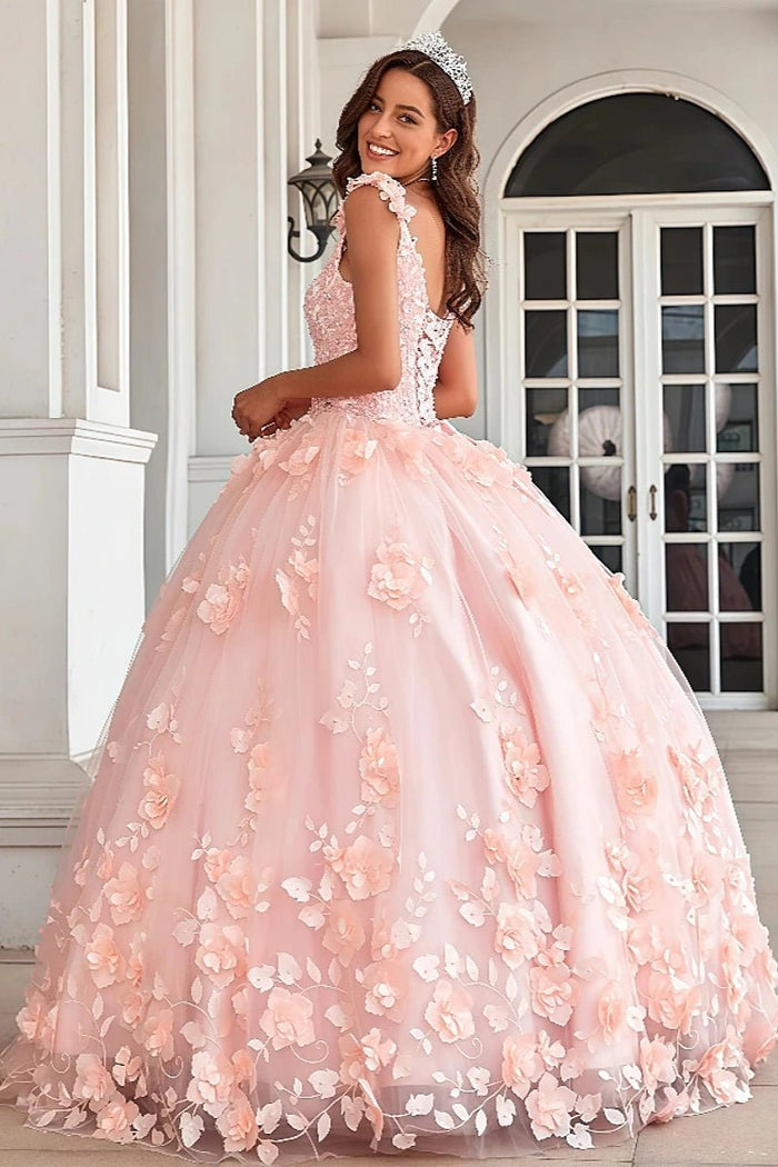 Evangeline | Stunning Pink Flower Corset Quinceanera Dresses for Memorable Events - Light Pink - PromDressClub