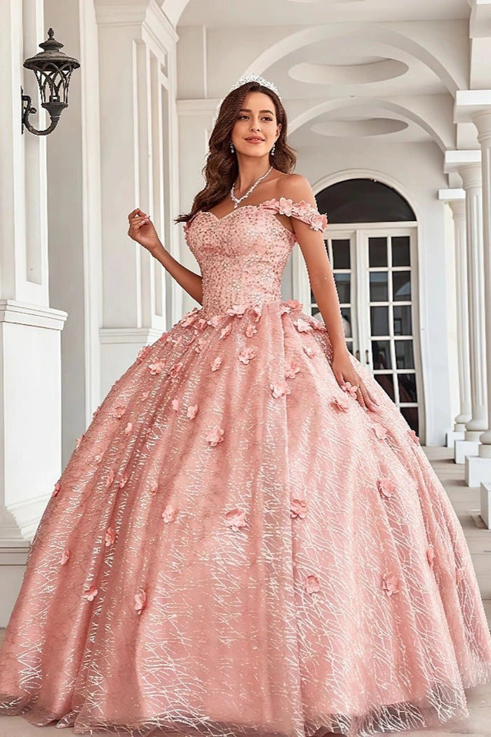 Eve | Gorgeous Glitter Pink Flower Quinceanera Dresses for Unforgettable Events - Pink - PromDressClub