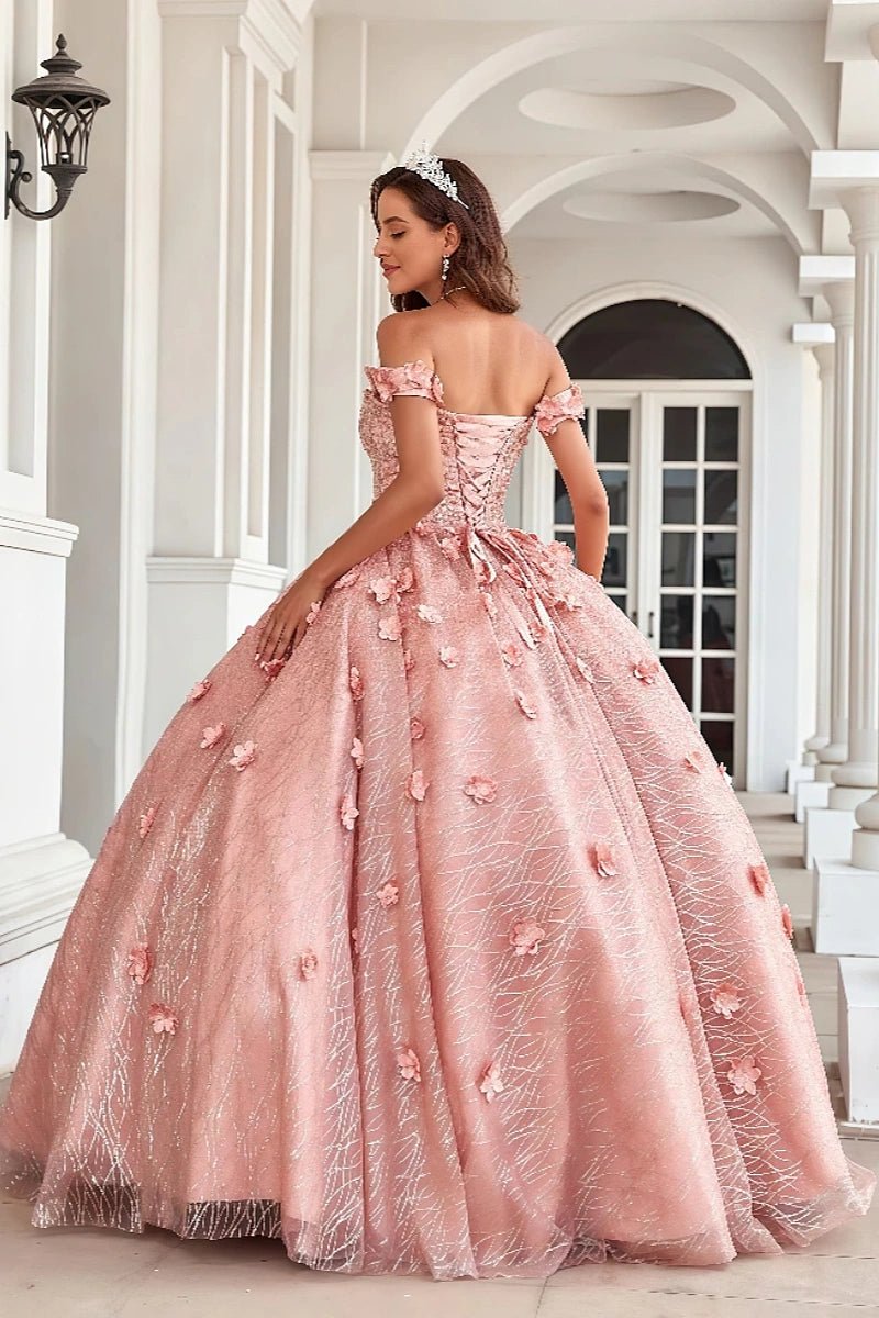 Eve | Gorgeous Glitter Pink Flower Quinceanera Dresses for Unforgettable Events - Pink - PromDressClub