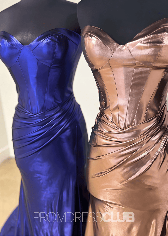 Evelyn |Long Purple Prom Dress Metallic With Mermaid Sweetheart Split - Royal Blue - PromDressClub