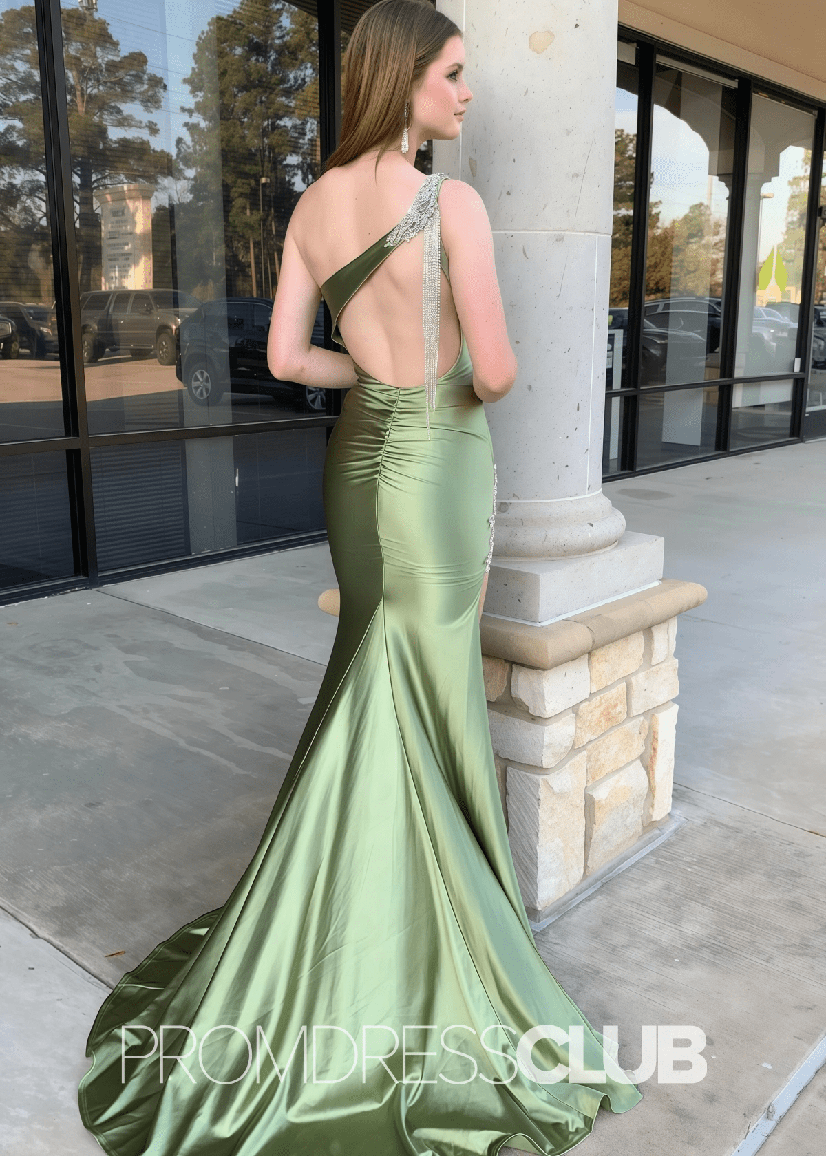 Evelyn |Mermaid Sage Green Prom Dresses Long One Shoulder with Slit - Sage - PromDressClub
