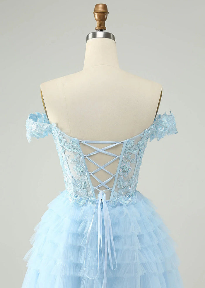 Exuperia | Shine at Homecoming in a Stunning Blue Off - the - Shoulder Dress - Light Blue - PromDressClub