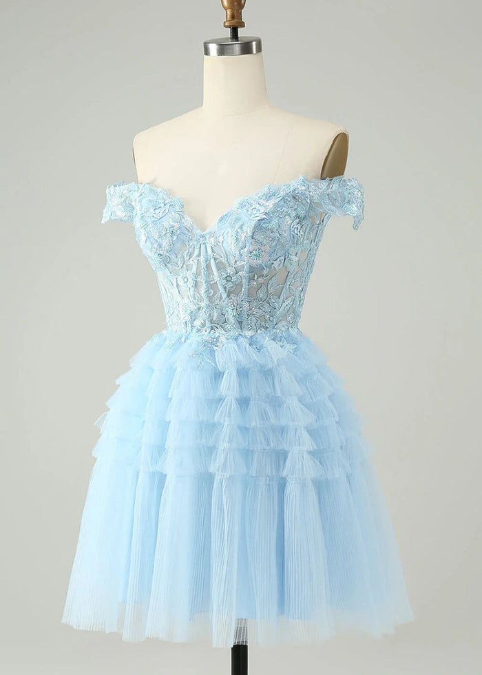 Exuperia | Shine at Homecoming in a Stunning Blue Off - the - Shoulder Dress - Light Blue - PromDressClub